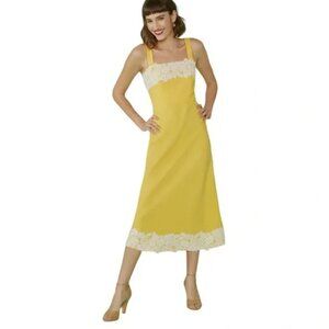 ModCloth Yellow Square neck Midi Dress with Lace Accents